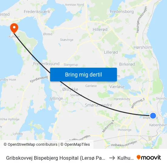 Gribskovvej Bispebjerg Hospital (Lersø Parkallé) to Kulhuse map