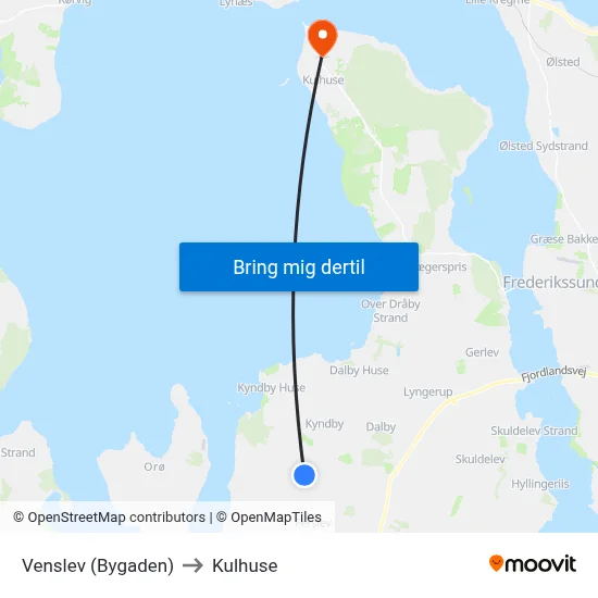 Venslev (Bygaden) to Kulhuse map