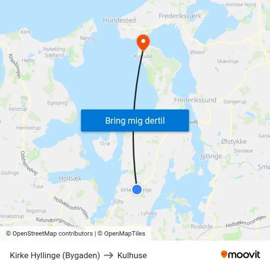 Kirke Hyllinge (Bygaden) to Kulhuse map