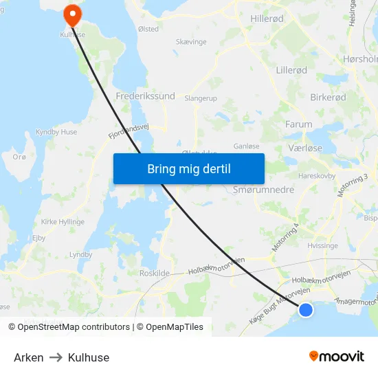 Arken to Kulhuse map