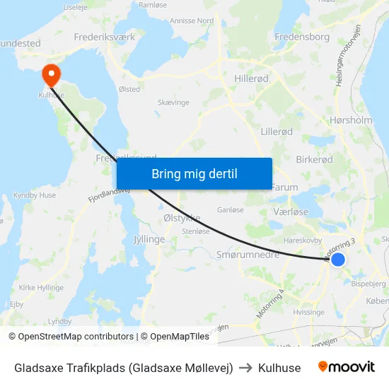 Gladsaxe Trafikplads (Gladsaxe Møllevej) to Kulhuse map