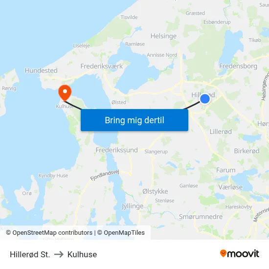 Hillerød St. to Kulhuse map