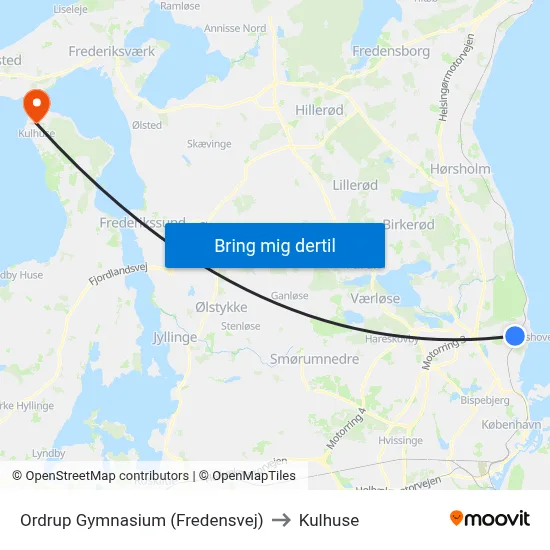Ordrup Gymnasium (Fredensvej) to Kulhuse map