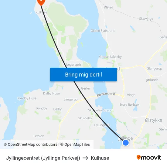 Jyllingecentret (Jyllinge Parkvej) to Kulhuse map