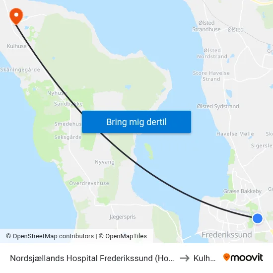 Nordsjællands Hospital Frederikssund (Hospitalvej) to Kulhuse map