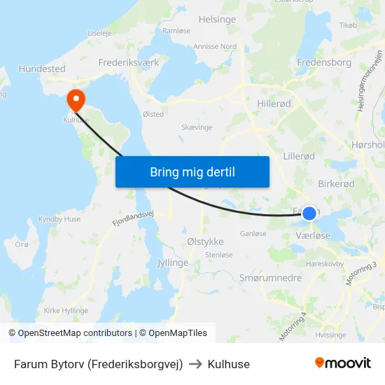 Farum Bytorv (Frederiksborgvej) to Kulhuse map