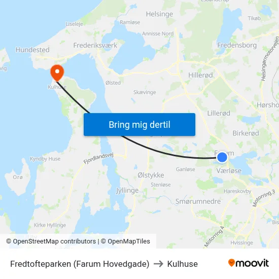 Fredtofteparken (Farum Hovedgade) to Kulhuse map