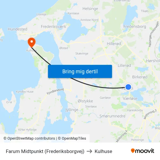Farum Midtpunkt (Frederiksborgvej) to Kulhuse map