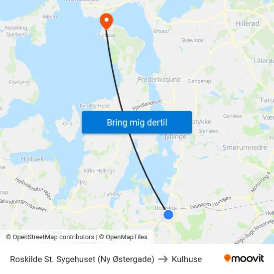 Roskilde St. Sygehuset (Ny Østergade) to Kulhuse map
