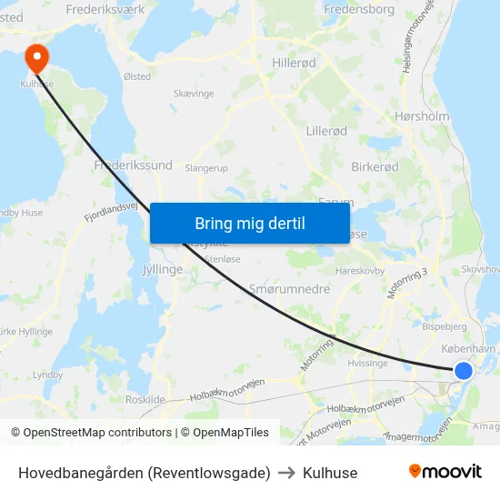 Hovedbanegården (Reventlowsgade) to Kulhuse map