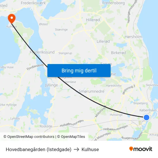 Hovedbanegården (Istedgade) to Kulhuse map
