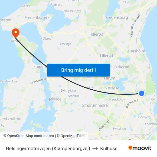 Helsingørmotorvejen (Klampenborgvej) to Kulhuse map
