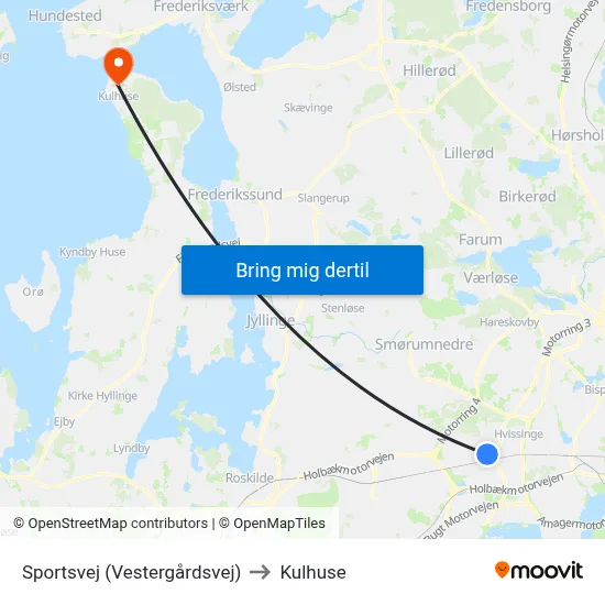 Sportsvej (Vestergårdsvej) to Kulhuse map