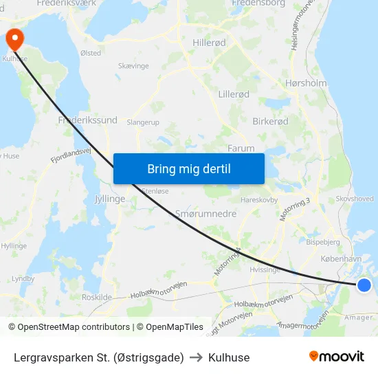 Lergravsparken St. (Østrigsgade) to Kulhuse map