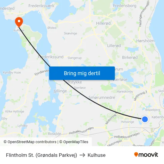 Flintholm St. (Grøndals Parkvej) to Kulhuse map