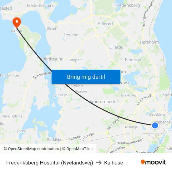 Frederiksberg Hospital (Nyelandsvej) to Kulhuse map