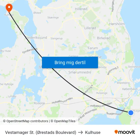 Vestamager St. (Ørestads Boulevard) to Kulhuse map