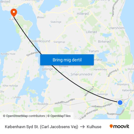 København Syd St. (Carl Jacobsens Vej) to Kulhuse map