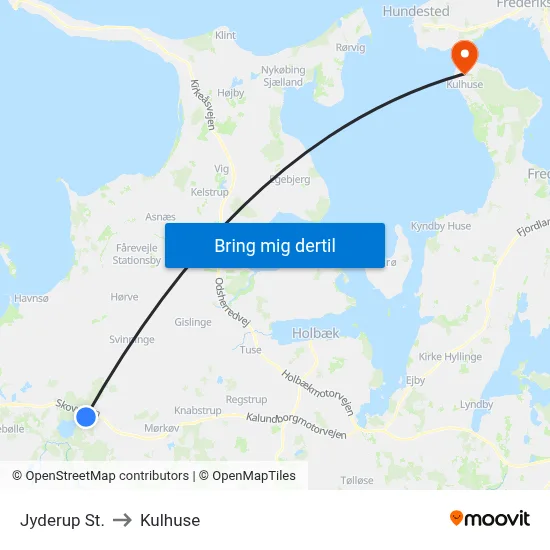 Jyderup St. to Kulhuse map