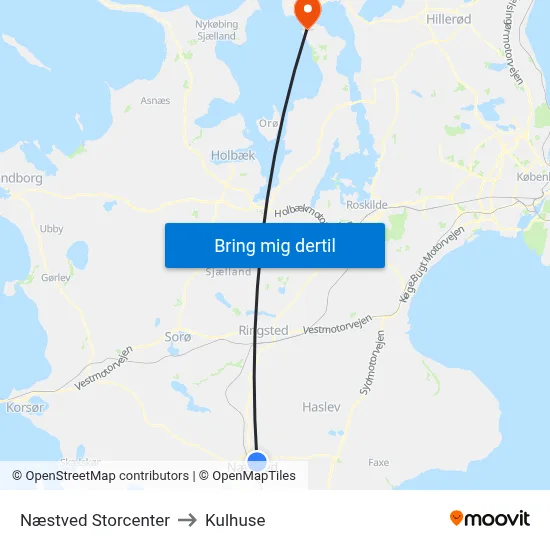 Næstved Storcenter to Kulhuse map