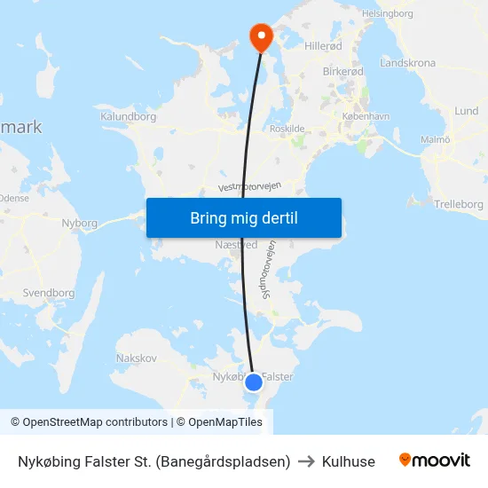 Nykøbing Falster St. (Banegårdspladsen) to Kulhuse map
