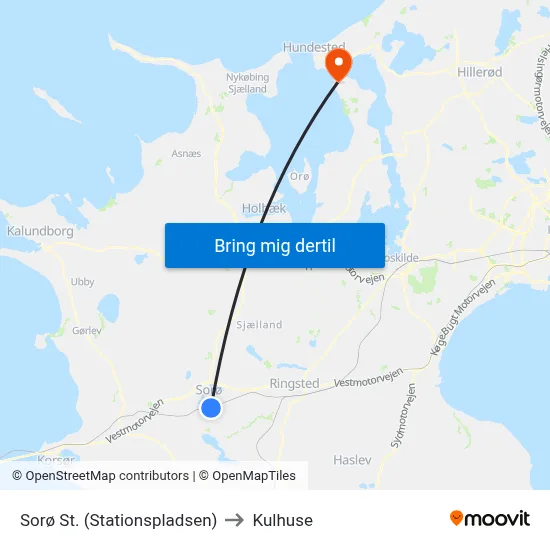 Sorø St. (Stationspladsen) to Kulhuse map
