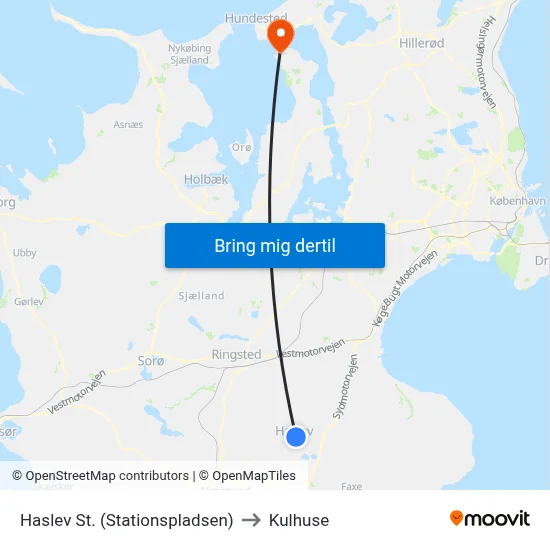 Haslev St. (Stationspladsen) to Kulhuse map