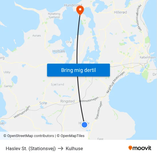 Haslev St. (Stationsvej) to Kulhuse map