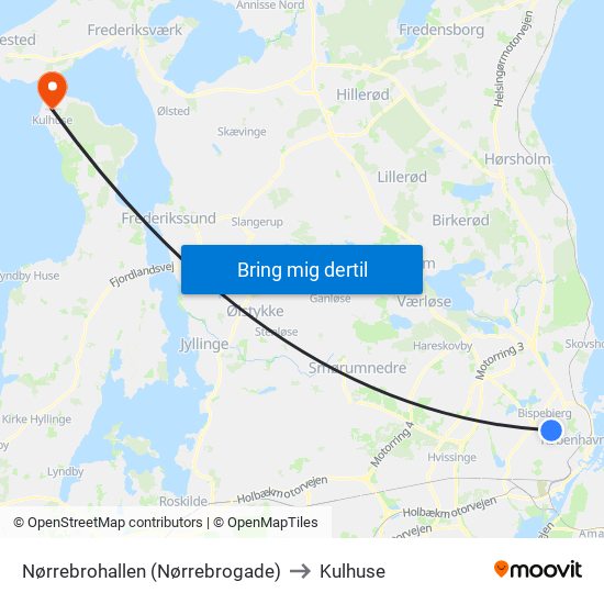 Nørrebrohallen (Nørrebrogade) to Kulhuse map