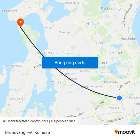 Brunevang to Kulhuse map
