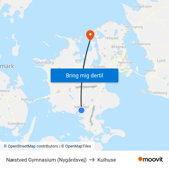 Næstved Gymnasium (Nygårdsvej) to Kulhuse map