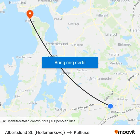 Albertslund St. (Hedemarksvej) to Kulhuse map
