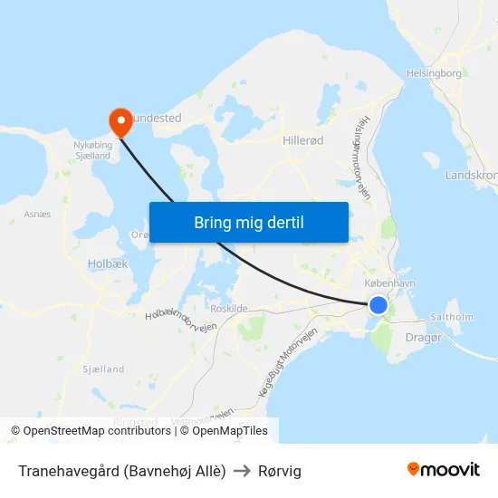 Tranehavegård (Bavnehøj Allè) to Rørvig map