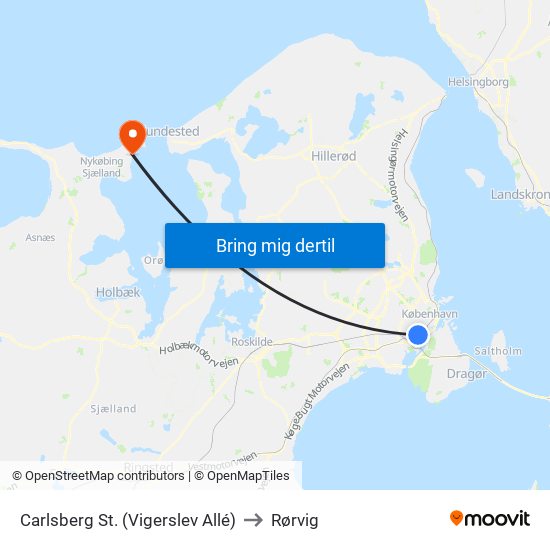 Carlsberg St. (Vigerslev Allé) to Rørvig map
