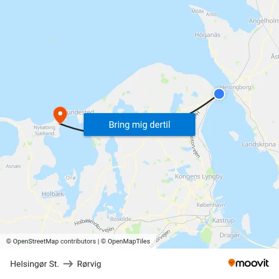 Helsingør St. to Rørvig map