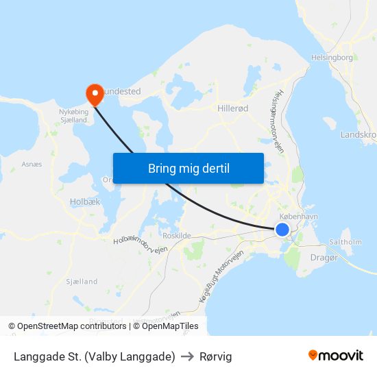 Langgade St. (Valby Langgade) to Rørvig map