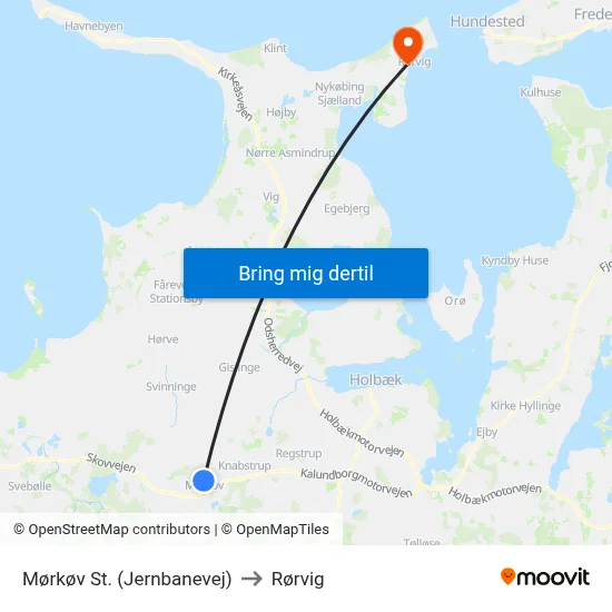 Mørkøv St. (Jernbanevej) to Rørvig map