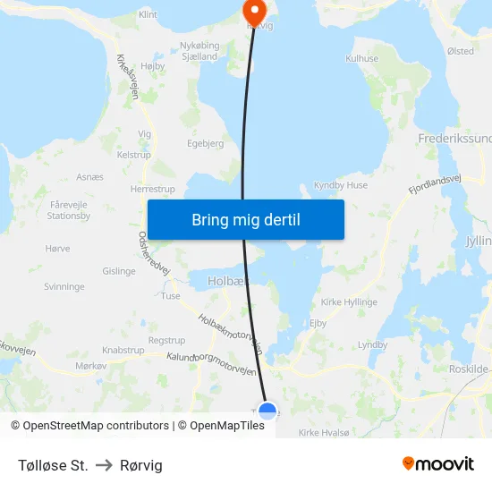 Tølløse St. to Rørvig map