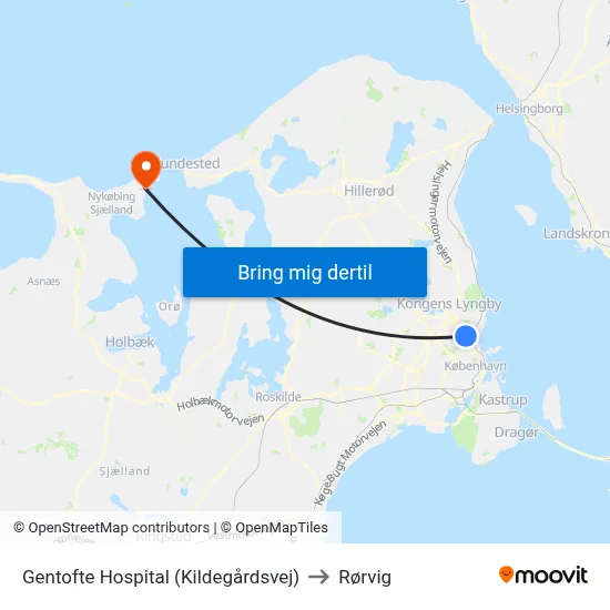 Gentofte Hospital (Kildegårdsvej) to Rørvig map