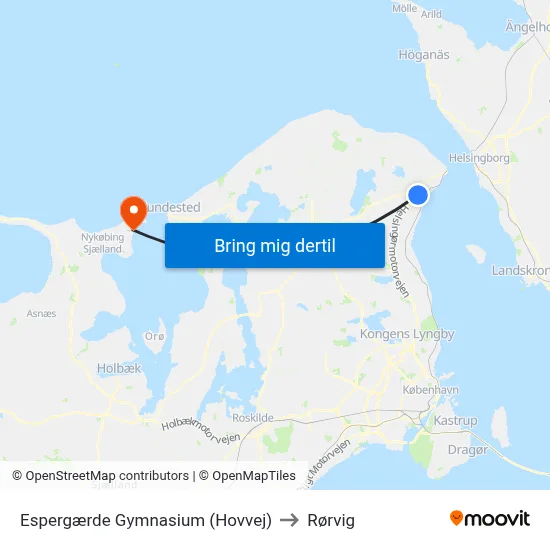 Espergærde Gymnasium (Hovvej) to Rørvig map