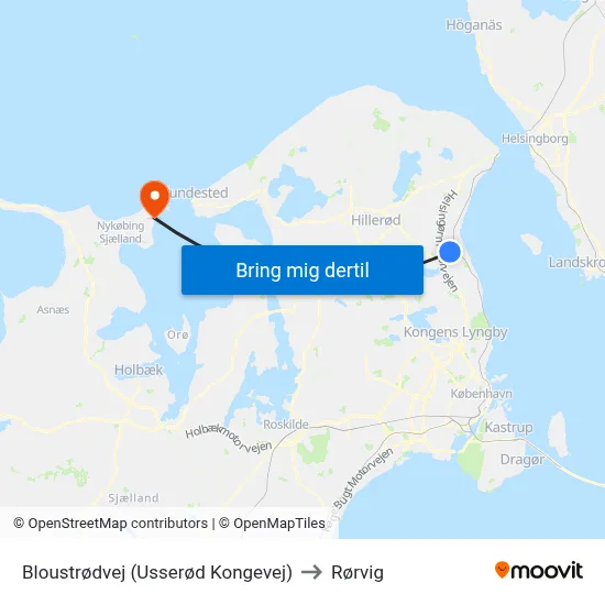 Bloustrødvej (Usserød Kongevej) to Rørvig map