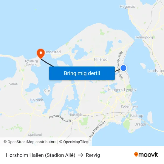 Hørsholm Hallen (Stadion Allé) to Rørvig map