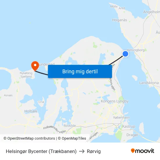 Helsingør Bycenter (Trækbanen) to Rørvig map