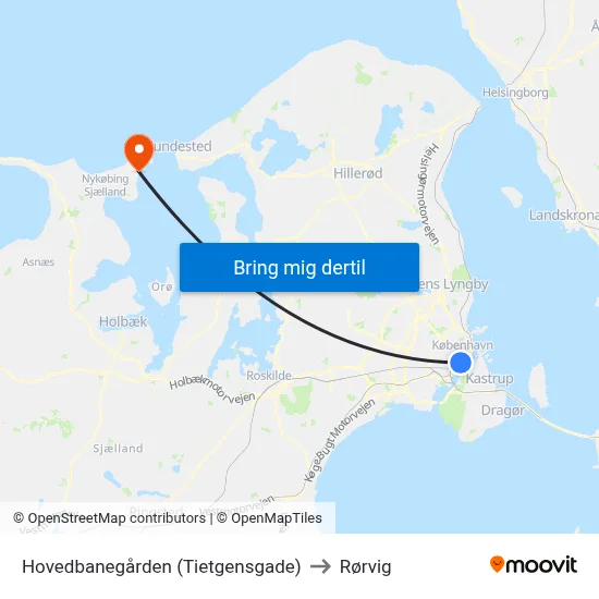 Hovedbanegården (Tietgensgade) to Rørvig map
