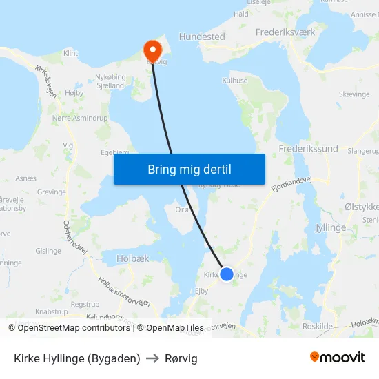 Kirke Hyllinge (Bygaden) to Rørvig map