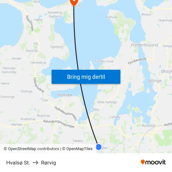 Hvalsø St. to Rørvig map