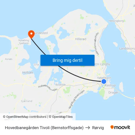 Hovedbanegården Tivoli (Bernstorffsgade) to Rørvig map