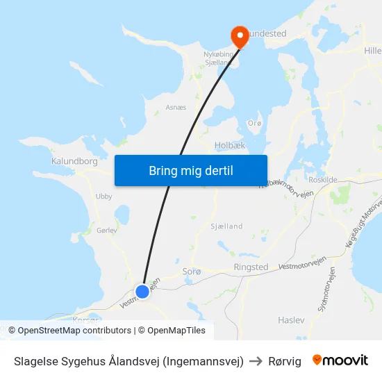 Slagelse Sygehus Ålandsvej (Ingemannsvej) to Rørvig map