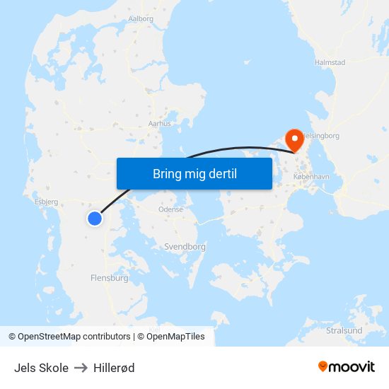 Jels Skole to Hillerød map