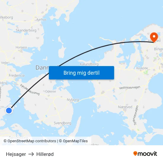 Hejsager to Hillerød map